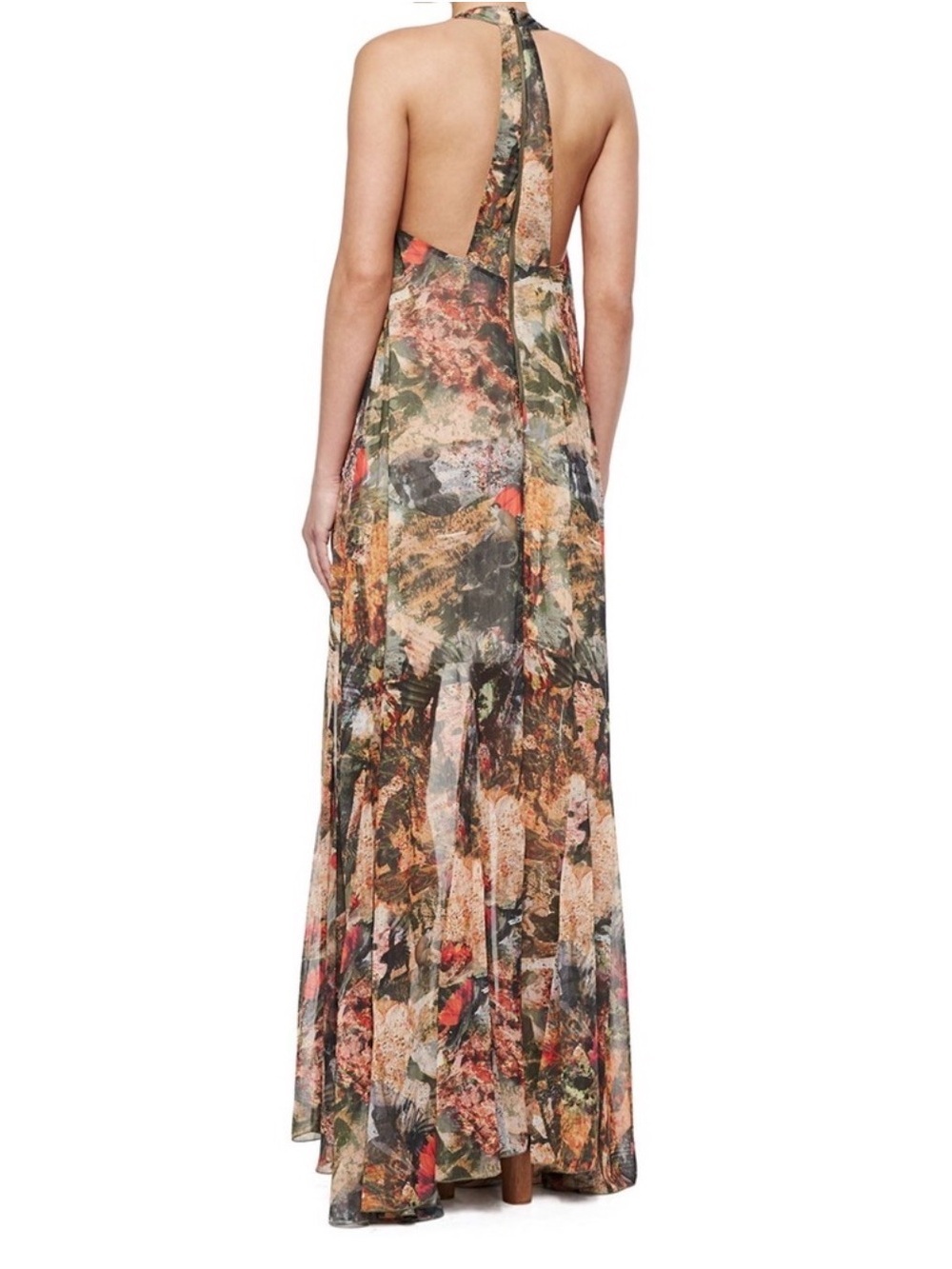 Alice + Olivia Halter Maxi Dress in Coral, Olive & Black Floral - Picture 2 of 8